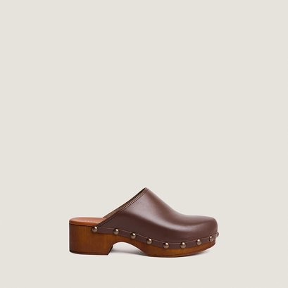 Platform mules in dark brown leather | naky