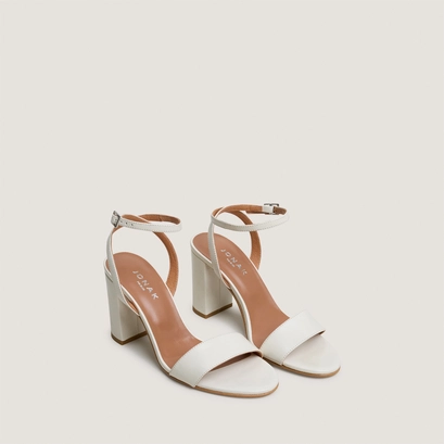 High-heel ankle-strap sandals in ecru aged leather | danger