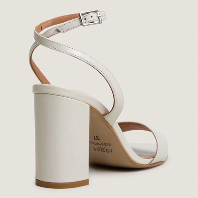 High-heel ankle-strap sandals in ecru aged leather | danger