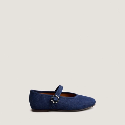Ballet flats with straps and adjustable buckles - capsule mini in navy blue denim | mini deesse
