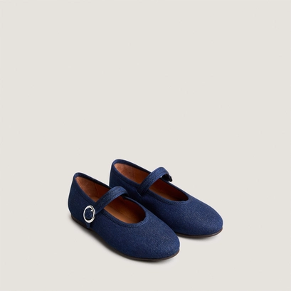 Ballet flats with straps and adjustable buckles - capsule mini in navy blue denim | mini deesse