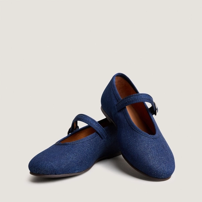 Ballet flats with straps and adjustable buckles - capsule mini in navy blue denim | mini deesse