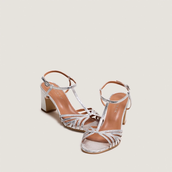 Heeled sandals in silver cracked leather | VOLIA