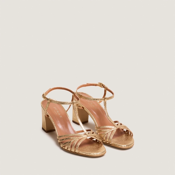 Heeled sandals in gold cracked leather | VOLIA