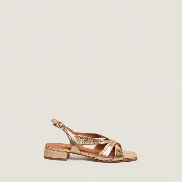 Low-heeled sandals in gold cracked leather | ALPHONSE