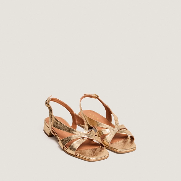 Low-heeled sandals in gold cracked leather | ALPHONSE