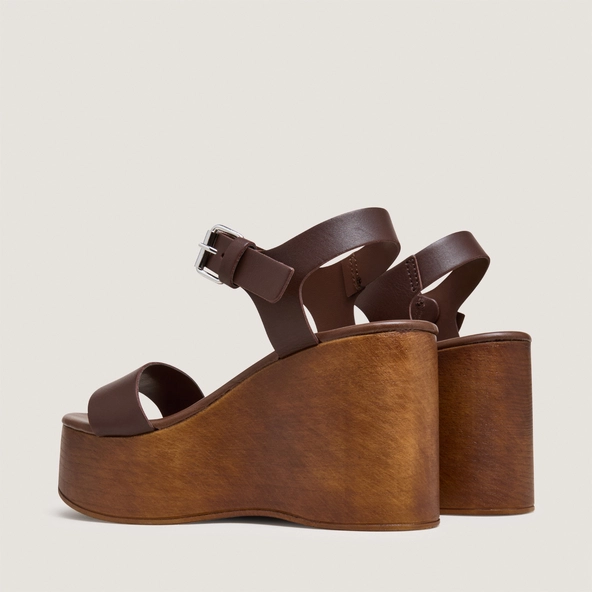 Wedge sandals with adjustable straps in cacao leather | ETHAN