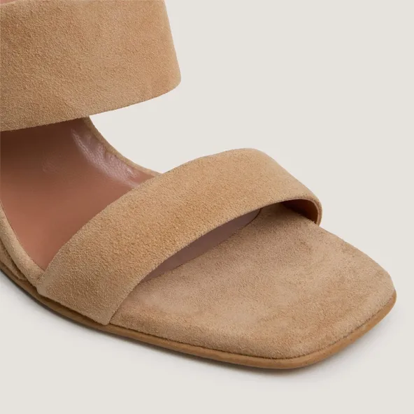 Wedge mules in camel suede | VOYELLE