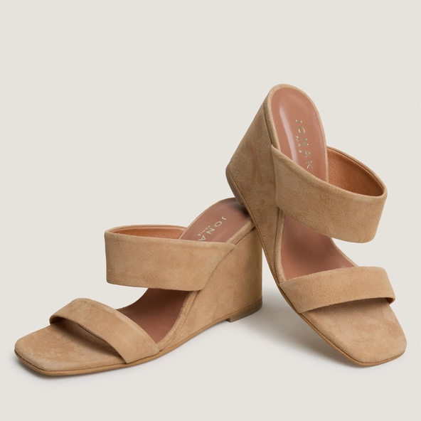 Wedge mules in camel suede | VOYELLE
