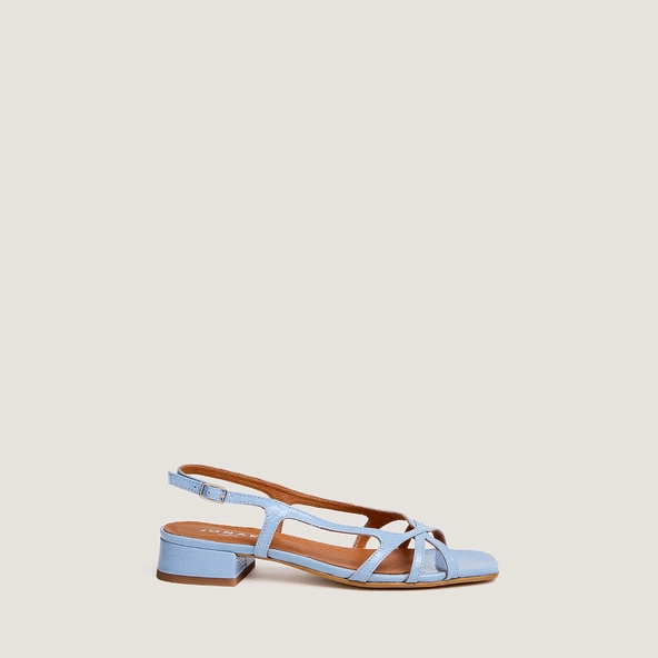 Low-heel sandals in sky blue pleated patent leather | ARGOS