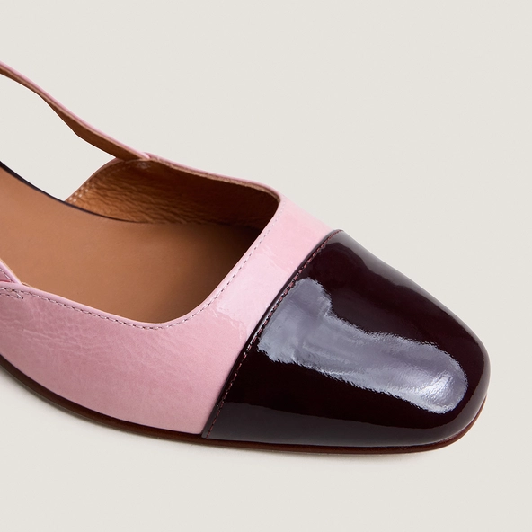 Sligbacks ballet flats in burgundy patent leather and petal pink pleated patent leather | DHAPOU