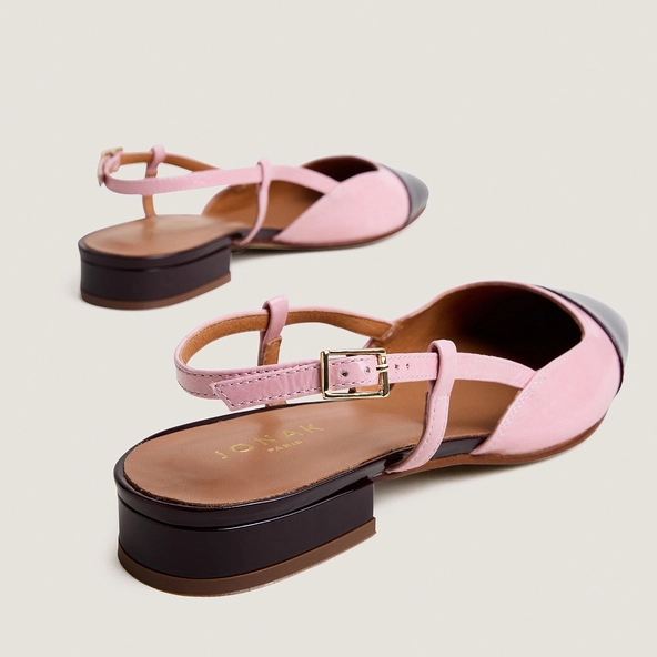 Sligbacks ballet flats in burgundy patent leather and petal pink pleated patent leather | DHAPOU