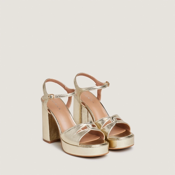 Platform high-heel sandals in platinum metallic textile | JUSTINE