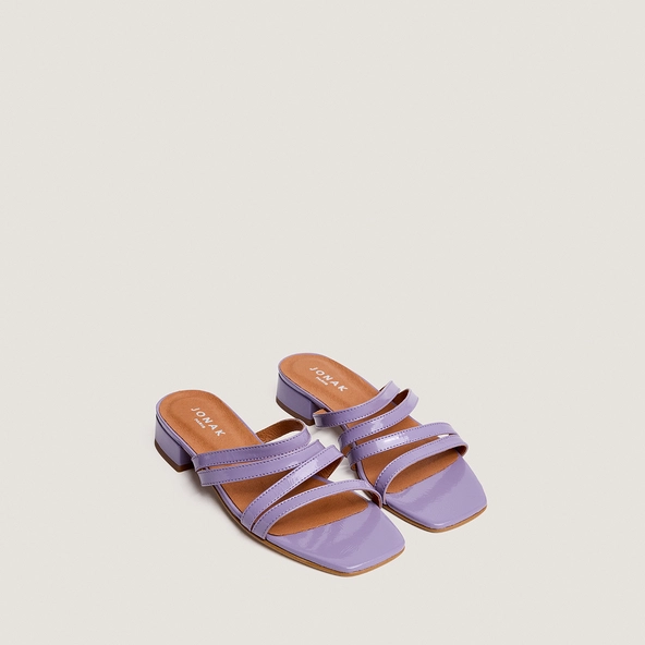 Low-heel mules with thin straps in lilac pleated patent leather | ALPILLES