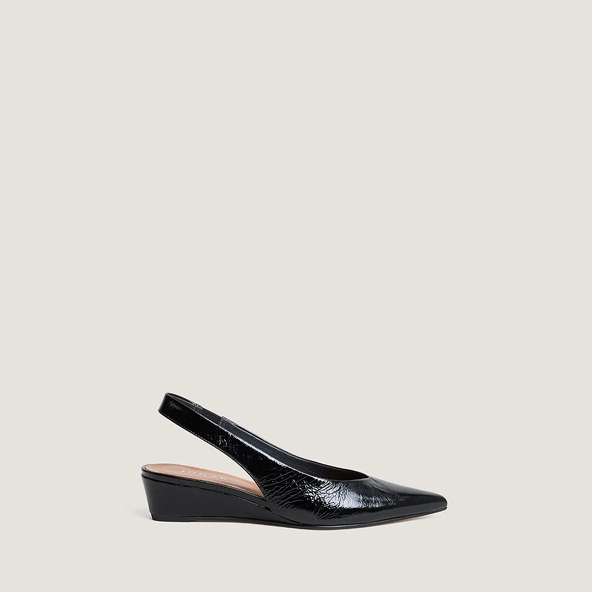 Low-wedge slingback pumps in black shiny leather | DOLEANCE
