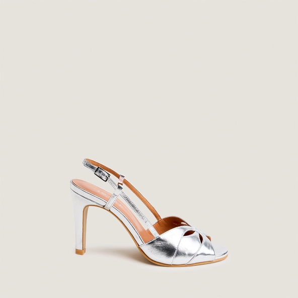 Open-heel pumps in silver metallic leather | DORELLE