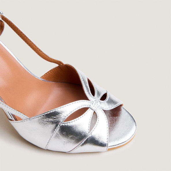 Open-heel pumps in silver metallic leather | DORELLE