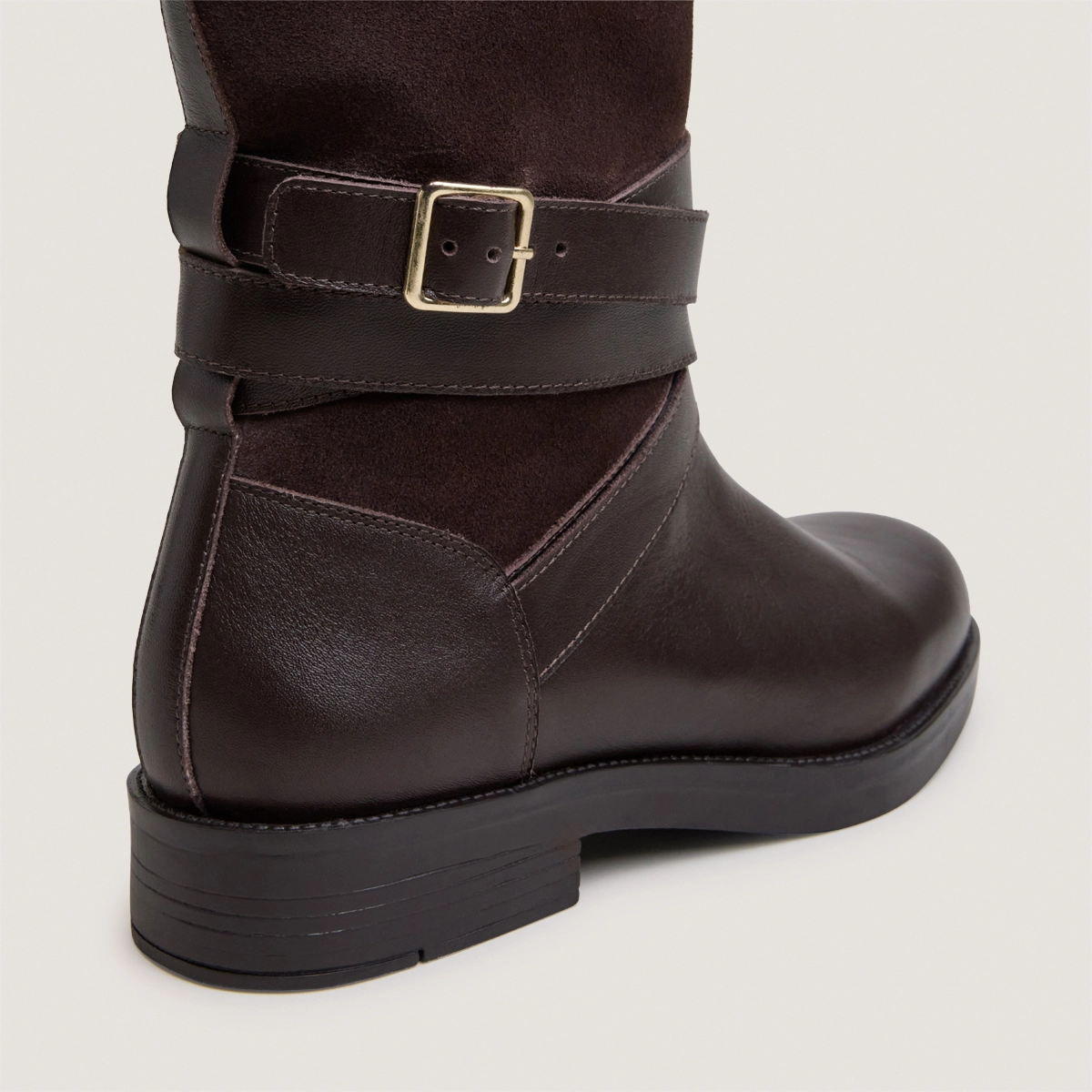 Riding boots with ankle straps in chocolate leather and chocolate split leather|THEA