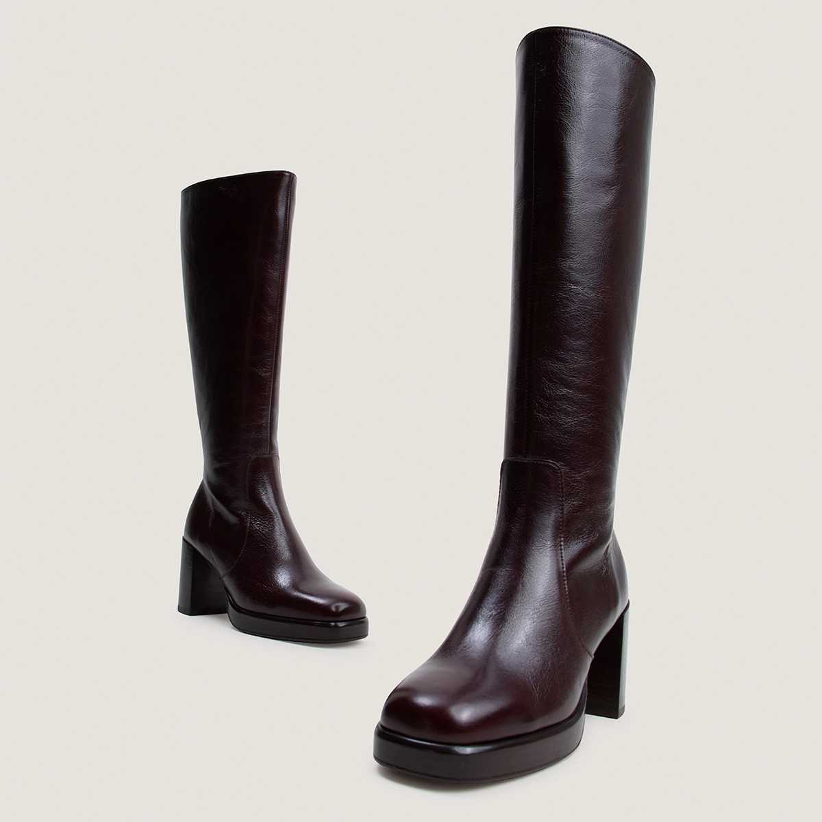 Platform boots in chocolate aged leather calf size M|BAM