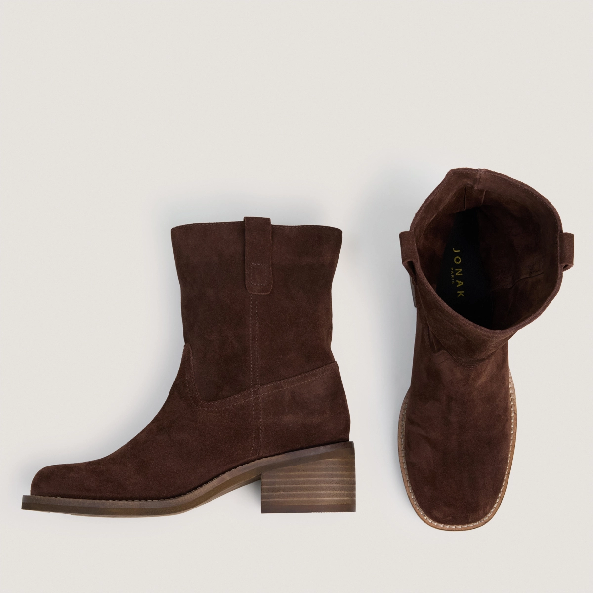 Low-heeled low boots with round toe in chocolate split leather | PEGASUS