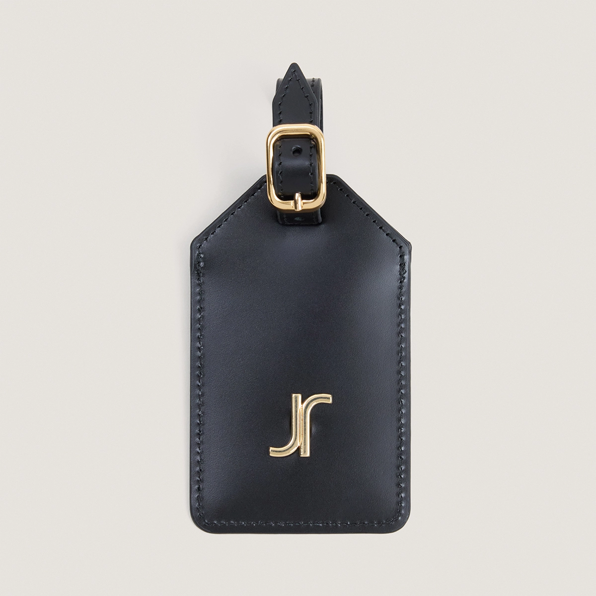 Luggage tag with monogram in black leather | LUGGAGE TAG