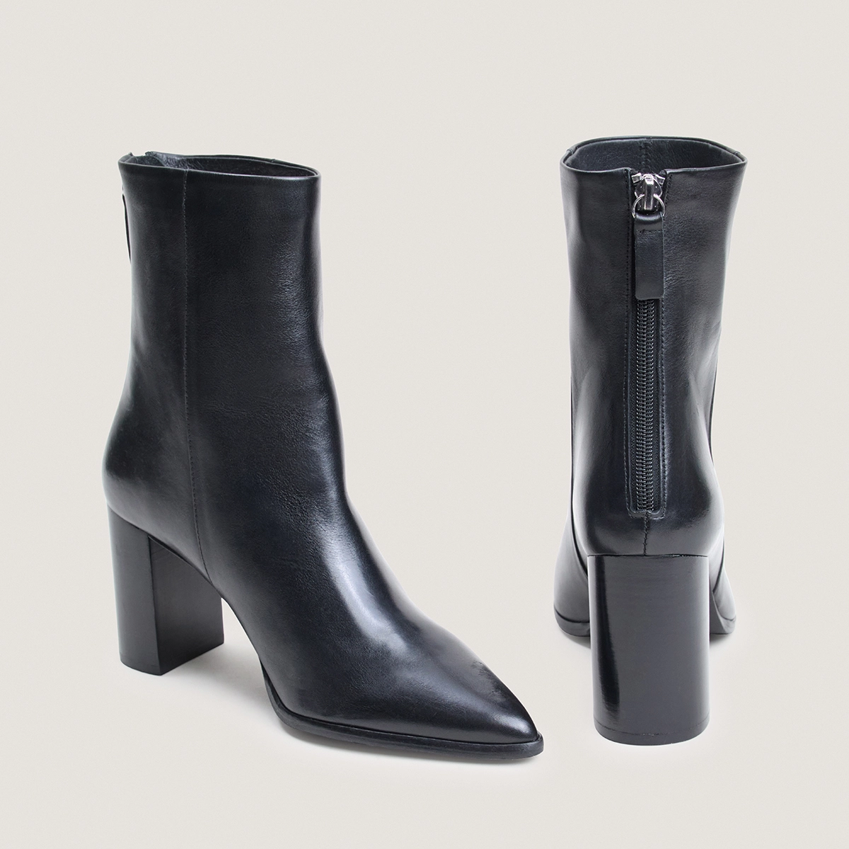 Back-zip ankle boots in black leather | PIXI