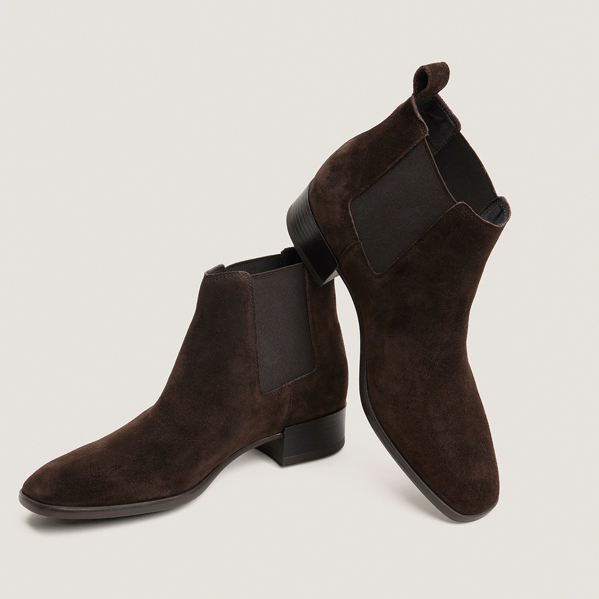 Low boots with elastic and flat heels in dark brown split leather | PHILEANDRE