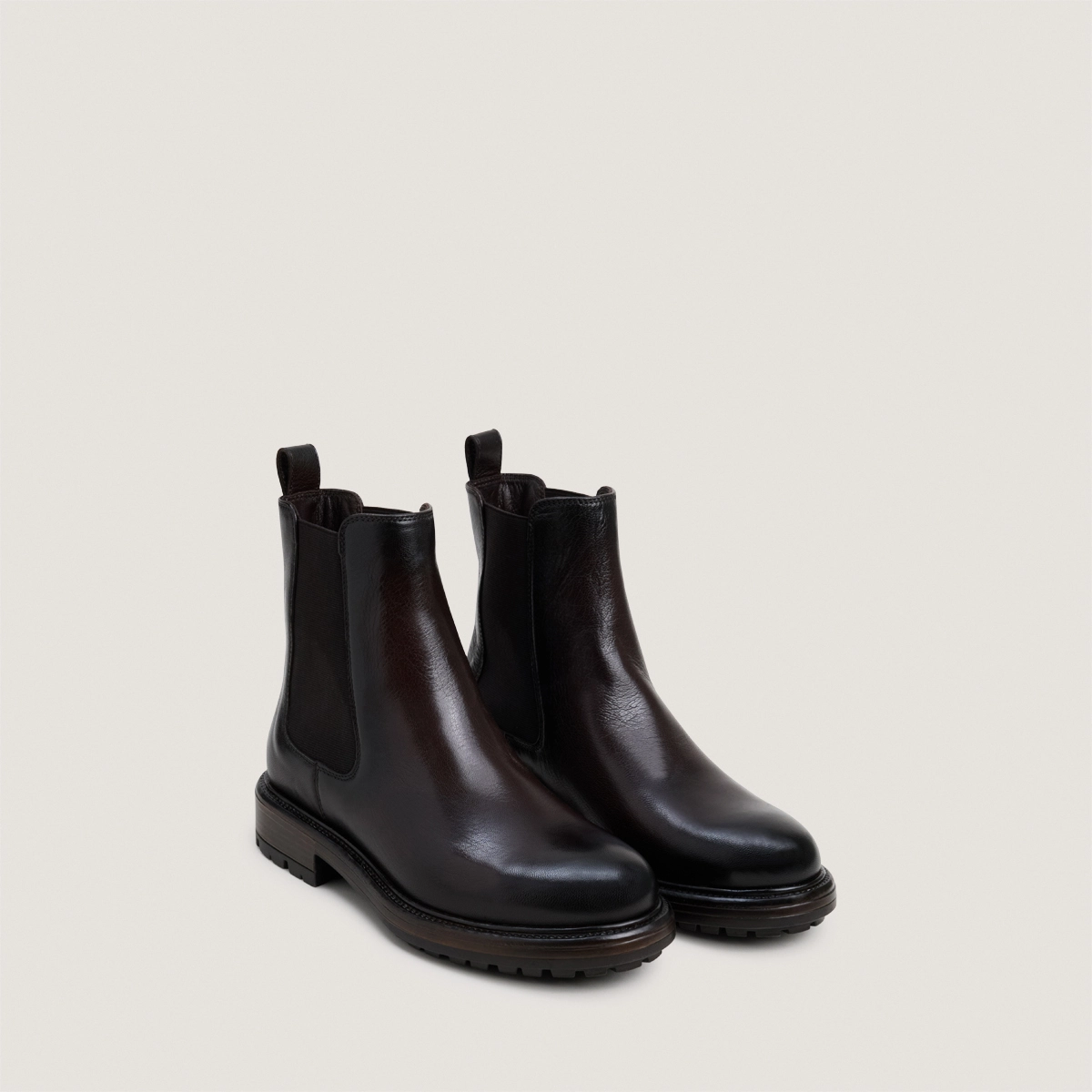 Low boots with elastic and lug soles in dark brown grained leather | CELINA