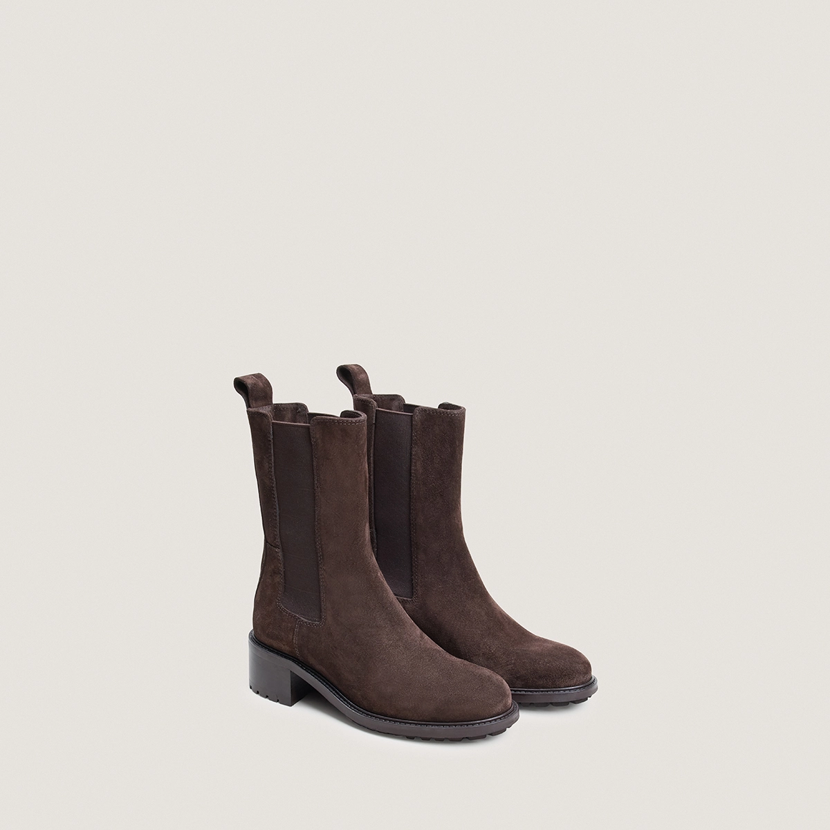 Ankle boots with elastic and lug soles in brown split leather | LINE