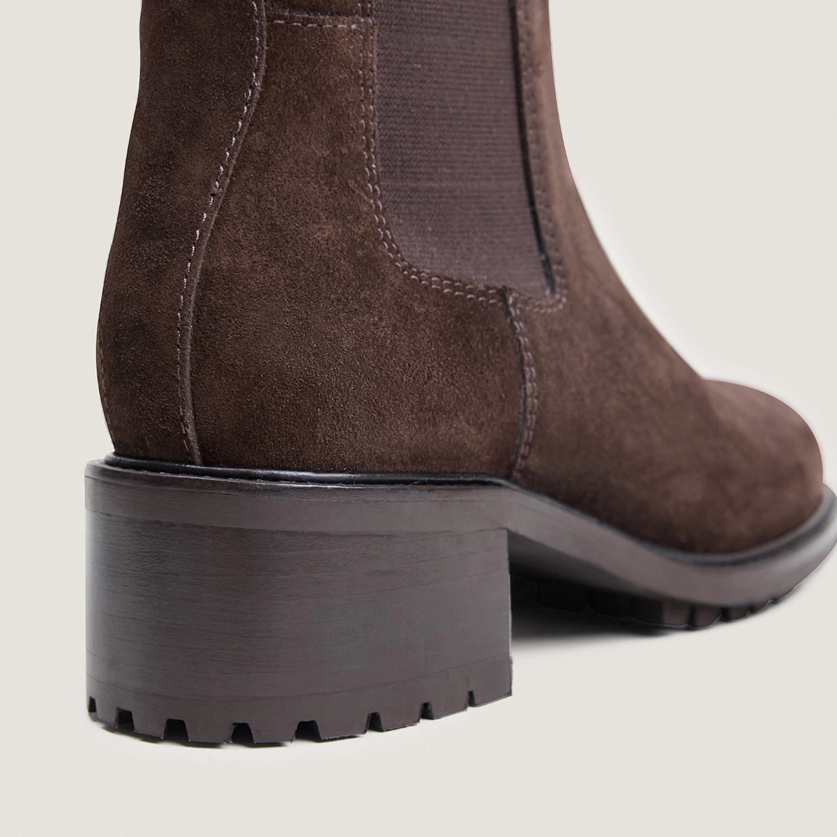 Ankle boots with elastic and lug soles in brown split leather | LINE