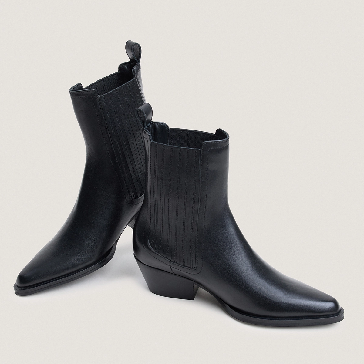Ankle boots with elastic and pointed toes in black leather | LYSANDRE