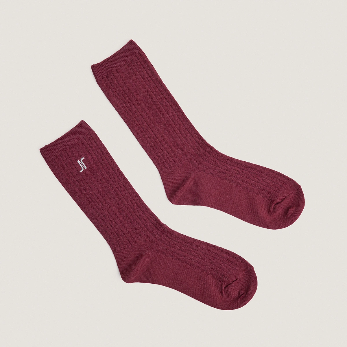 Monogram knee-high socks in burgundy textile | FAUSTINE