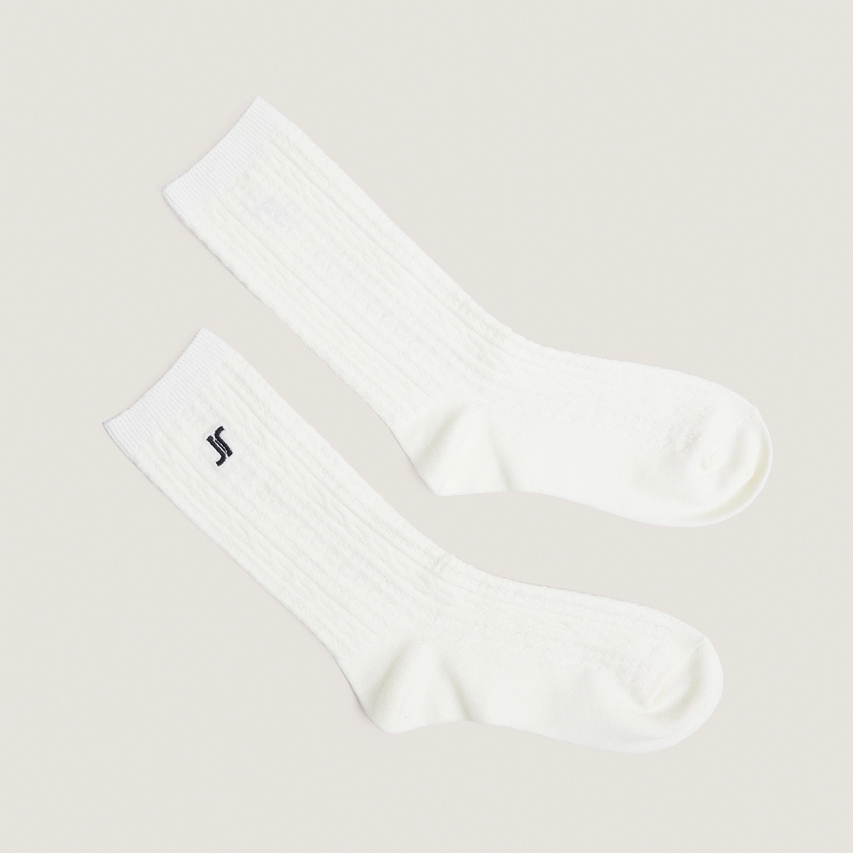Monogram knee-high socks in ecru textile | FAUSTINE