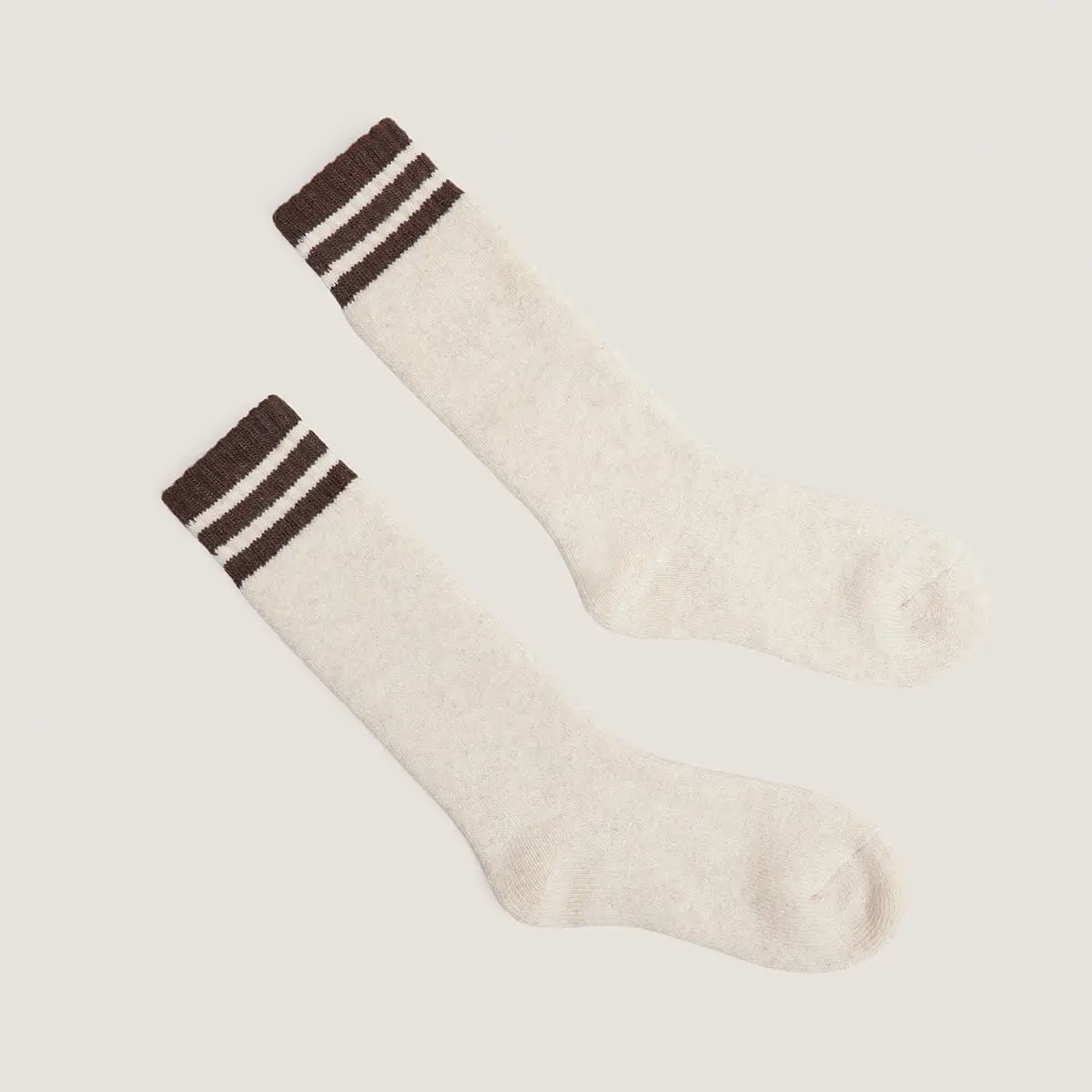 Striped knee-high socks in beige and black textile | FELIX
