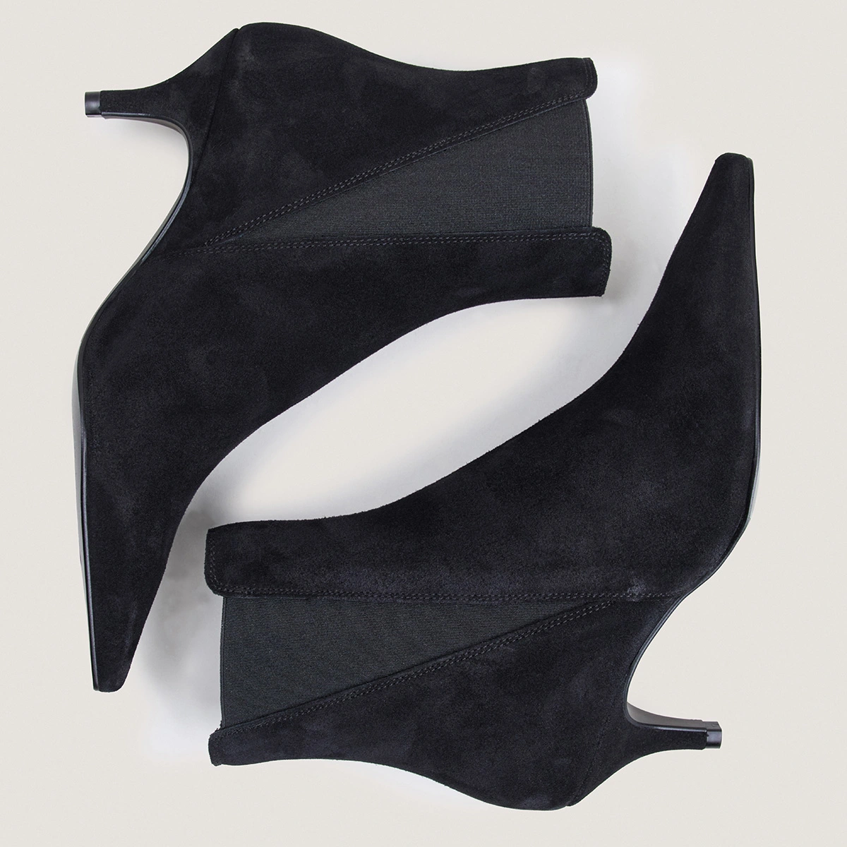 Pointed-toe stiletto-heel ankle boots in black split leather | BORGIA