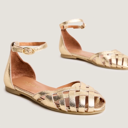 Flat sandals - capsule mini in gold cracked leather | mini doo