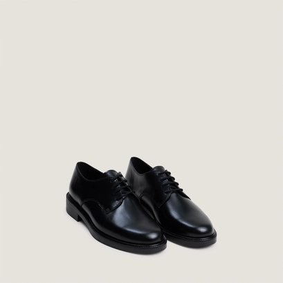 Plain vamp lace-up derbies in black leather | nylon