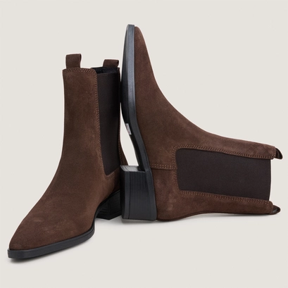 Pointed-toe chelsea low boots dark brown