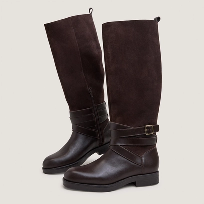 Riding boots with ankle straps dark brown