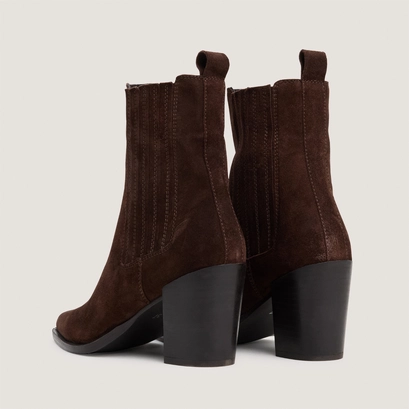 Heeled and gathered ankle boots dark brown