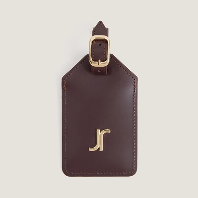 Luggage tag with monogram in dark brown leather | luggage tag