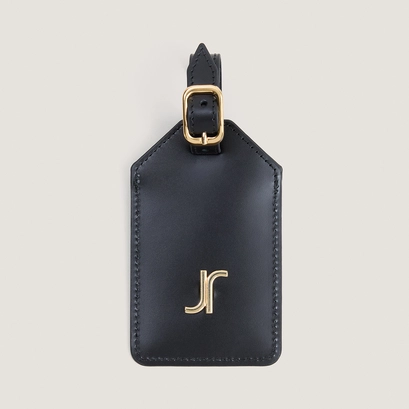 Luggage tag with monogram in black leather | luggage tag