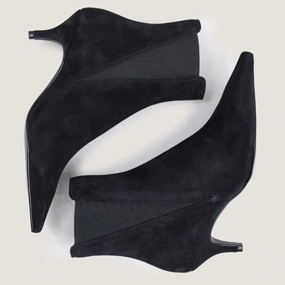 Pointed-toe stiletto-heel ankle boots in black split leather | borgia