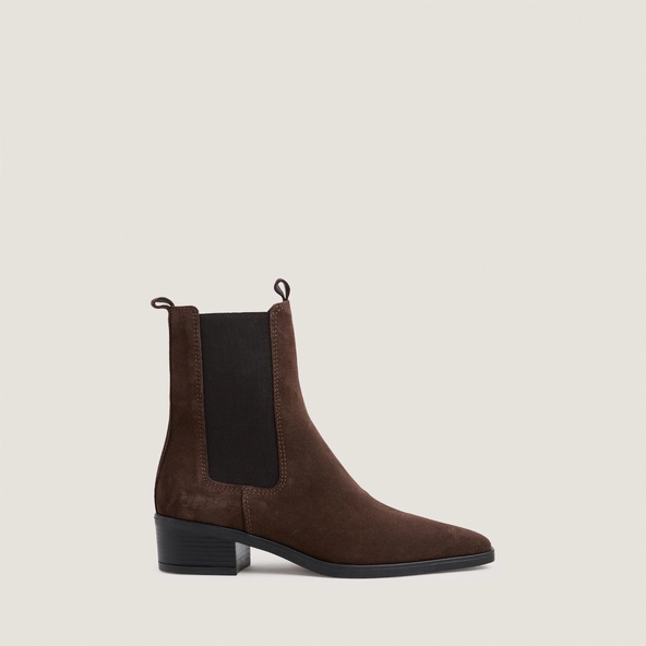 Pointed-toe chelsea low boots in dark brown split leather | NEIGE