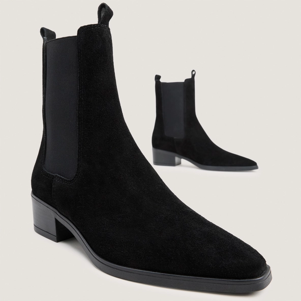 Pointed-toe chelsea low boots in black split leather | NEIGE