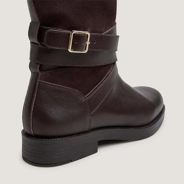 Riding boots with ankle straps in chocolate leather and chocolate split leather|THEA