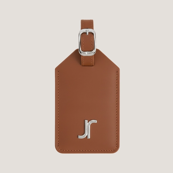 Luggage tag with monogram in camel leather | LUGGAGE TAG