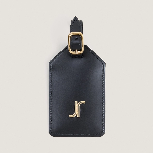Luggage tag with monogram in black leather | LUGGAGE TAG