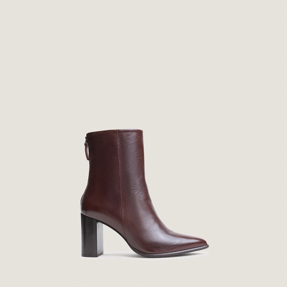 Back-zip ankle boots in brown leather | PIXI