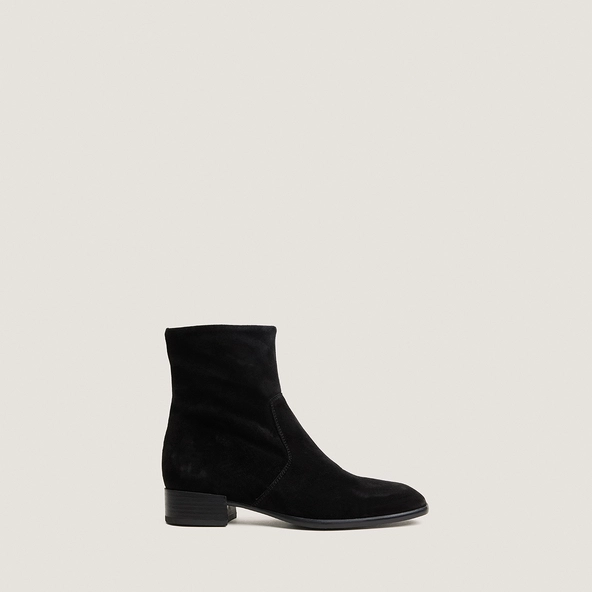 Ankle boots with flat heels and square toes in black split leather | PHILO